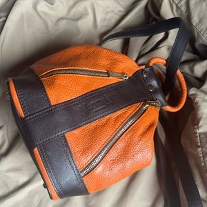 Designer Valentina Orangeleather Handbag Double Handle 4 Zip Satchel, Women's